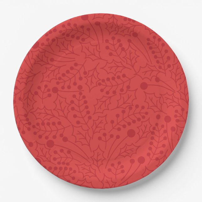 Weihnachten Blühe Weihnachten Art Holly Leaf Print Pappteller (Vorderseite)