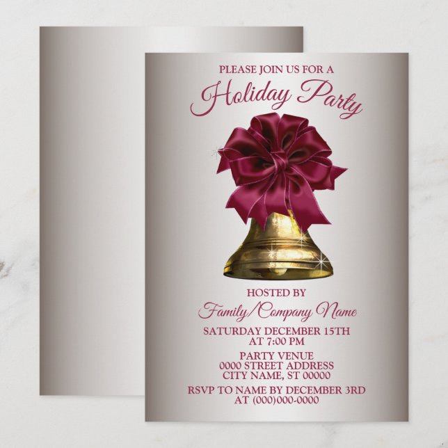 Weihnachten Blume Golden Bell Party Einladung (Vorne/Hinten)
