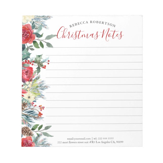 Weihnachten-Blume grenzen an moderne Aquarelle Notizblock (Vorderseite)