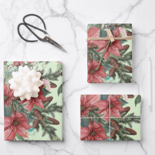 Weihnachten Blume Poinsettia Pinecones Geschenkpapier Set
