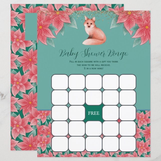 Weihnachten Blumenfox Baby Dusche Bingo Spiel (Vorne/Hinten)