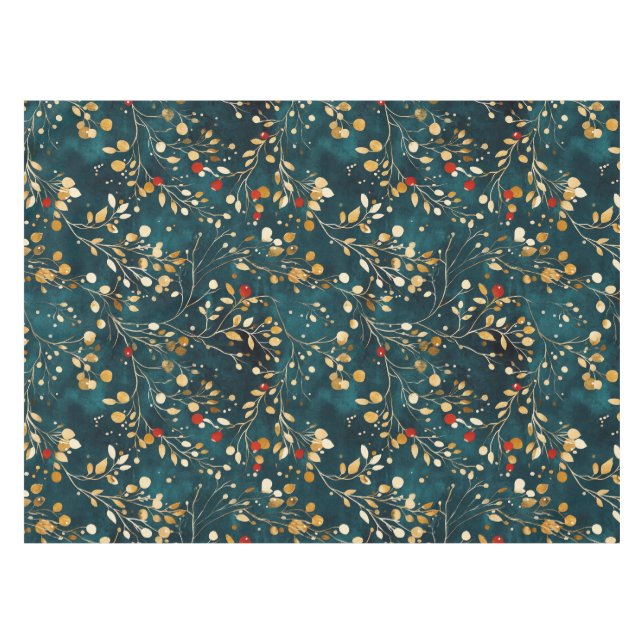Weihnachten Blumengolden, Weiß mit roten Beeren Tischdecke (Vorderseite (Horizontal))