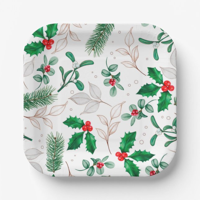 Weihnachten Blumengrün Festliche Winterferien Pappteller (Vorderseite)