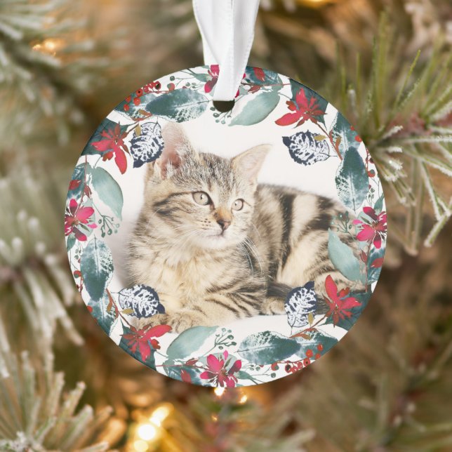 Weihnachten Blumengrün Haustiere Foto Ornament (Baum)