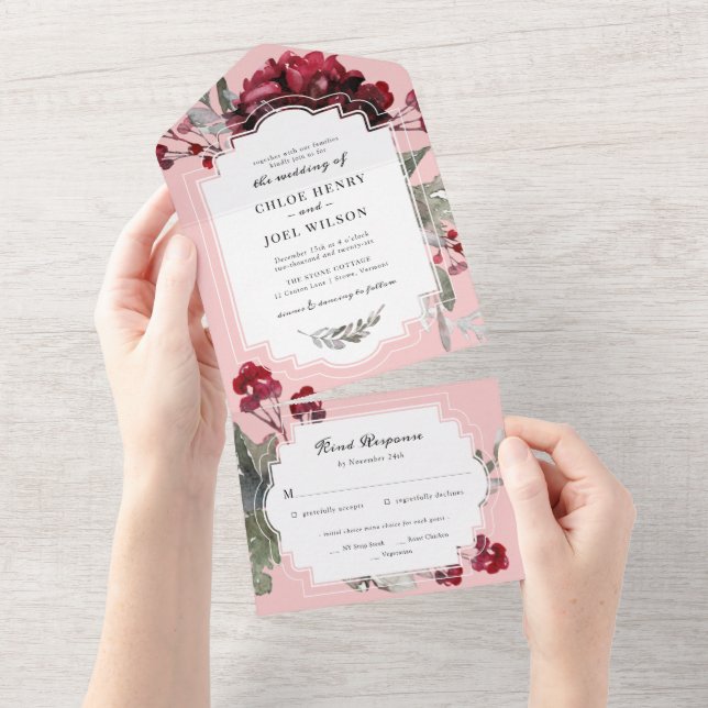 Weihnachten Blumengrün Wasserfarben Hochzeit All In One Einladung (Abreißtisch)