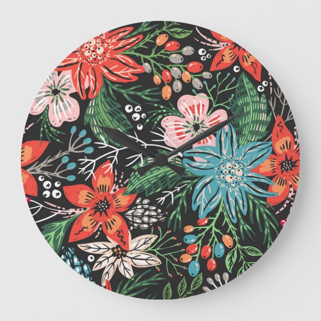 Weihnachten Blumenmuster Große Wanduhr (Vorderseite)