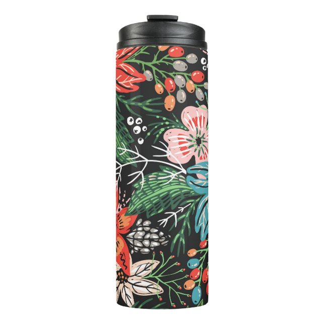 Weihnachten Blumenmuster Thermosbecher (Vorderseite)