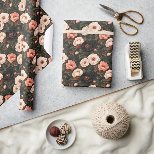 Weihnachten Blumenpeony Pink & Dark Green Geschenkpapier (Basteln)