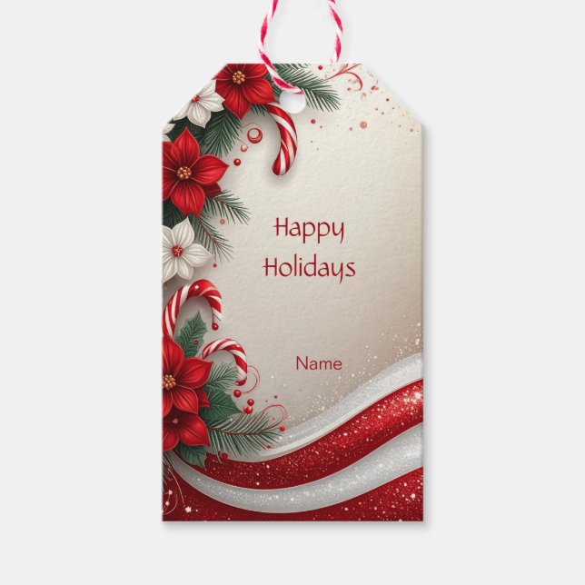 Weihnachten Blumenstrauß Canes Holiday Geschenk Ta Geschenkanhänger (Vorderseite)
