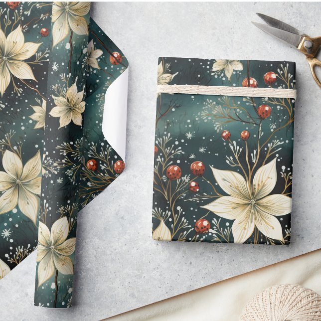 Weihnachten Blumenwintercreme Poinsettia Geschenkpapier (Von Creator hochgeladen)
