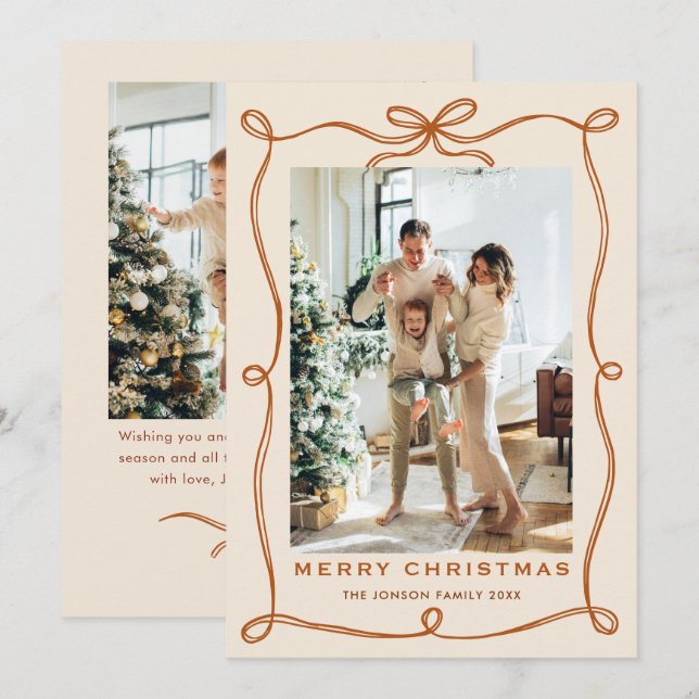 Weihnachten Boho Beige Bow Ribbon 2 Foto (Vorne/Hinten)