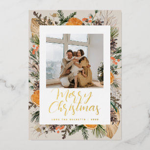 Weihnachten Boho getrocknete botanische Familienfo Folien Feiertagskarte