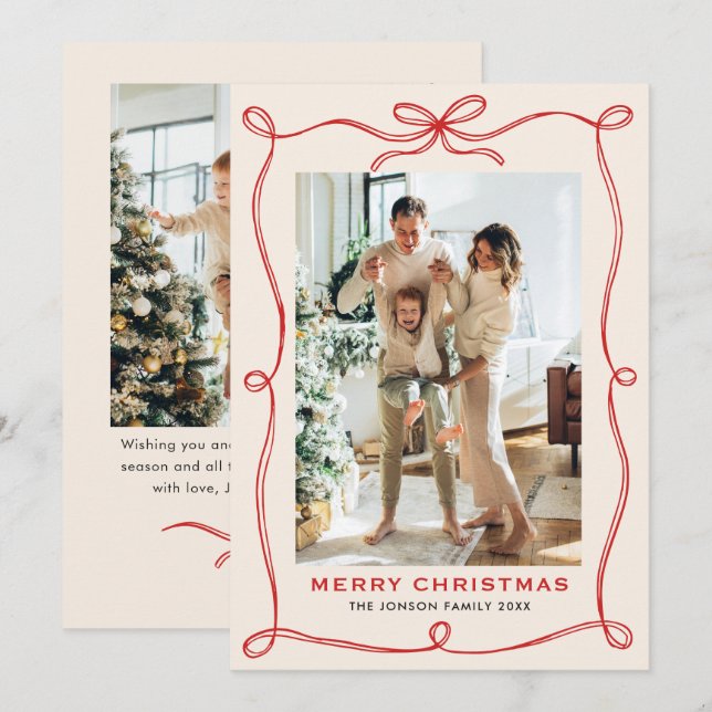 Weihnachten Boho Red Bow Ribbon 2 Foto (Vorne/Hinten)