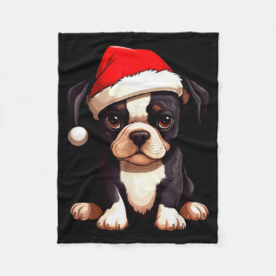 Weihnachten Boston Terrier Hund Santa Hut Lustiges Fleecedecke