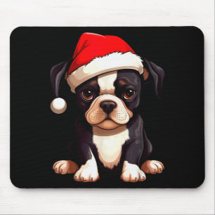 Weihnachten Boston Terrier Hund Santa Hut Lustiges Mousepad