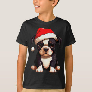 Weihnachten Boston Terrier Hund Santa Hut Lustiges T-Shirt