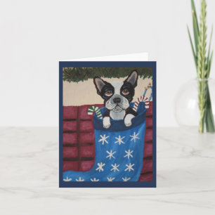Weihnachten Boston Terrier in einem Strumpf Einladung
