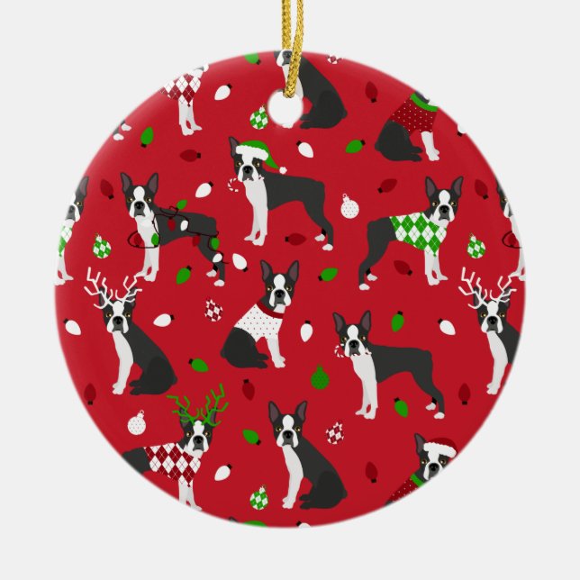 Weihnachten Boston Terrier Keramik Ornament (Vorne)