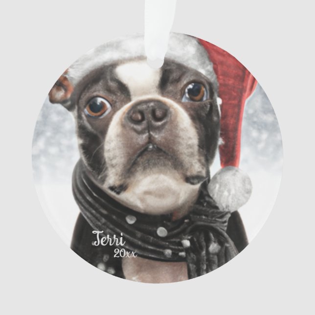 Weihnachten Boston Terrier, Santa Dog Ornament (Vorderseite)
