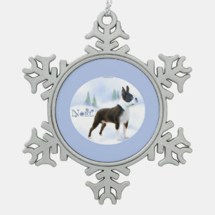 Weihnachten Boston Terrier Schlüsselanhänger Schneeflocken Zinn-Ornament
