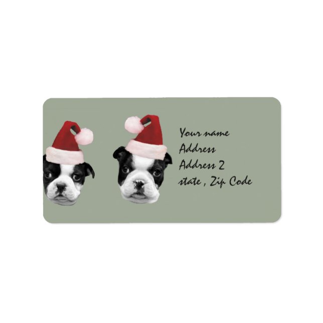 Weihnachten Boston Terrier Welpen Adressaufkleber (Vorne)