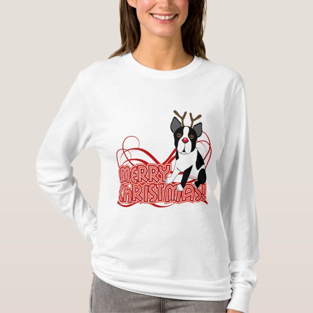 Weihnachten Bostons Terrier T-Shirt (Vorderseite)