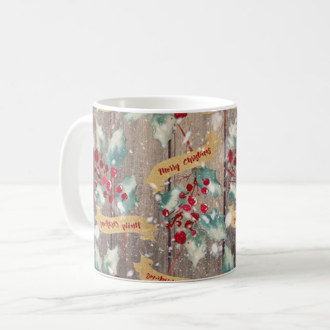 Weihnachten Botanische Holzplanen Kaffeetasse (Vorderseite Links)
