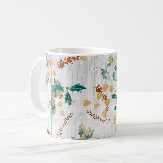 Weihnachten Botanische Holzplanen Kaffeetasse (Vorderseite Links)