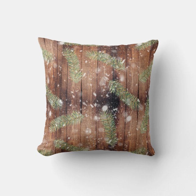 Weihnachten Botanische Holzplanen Kissen (Vorderseite)
