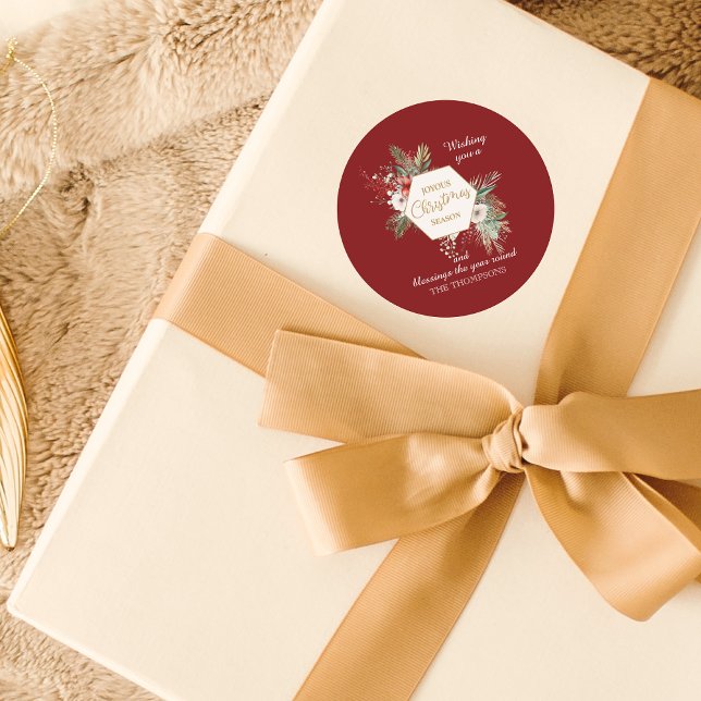 Weihnachten Botanischer Individuelle Name Rot Runder Aufkleber (Von Creator hochgeladen)