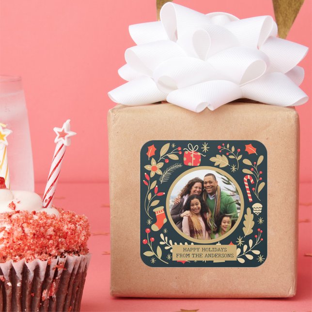 Weihnachten Botanisches Foto Quadratischer Aufkleber (Von Creator hochgeladen)