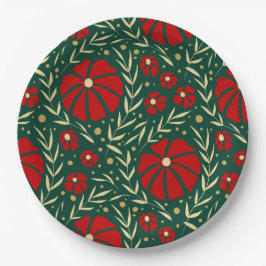 Weihnachten Botanisches Rot und Grüne Florals Pappteller