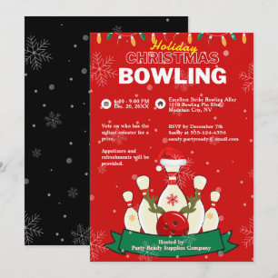 Weihnachten Bowling Rot und Schwarz Schnee Party Einladung