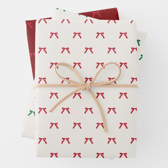 Weihnachten Bows rot bordeauxrot Ribbons Urlaub Geschenkpapier Set (Beispiel)