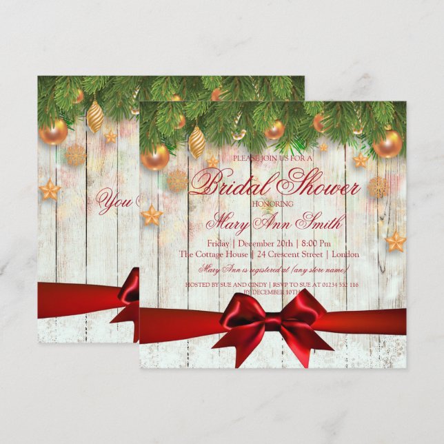 Weihnachten Brautparty Gold Deko & Ribbon Einladung (Vorne/Hinten)