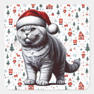 Weihnachten Britische Kurzhaarkatze, Weihnachten W Quadratischer Aufkleber