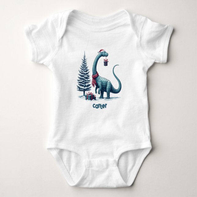 Weihnachten Brontosaurus dinosaurier Baby Strampler (Vorderseite)