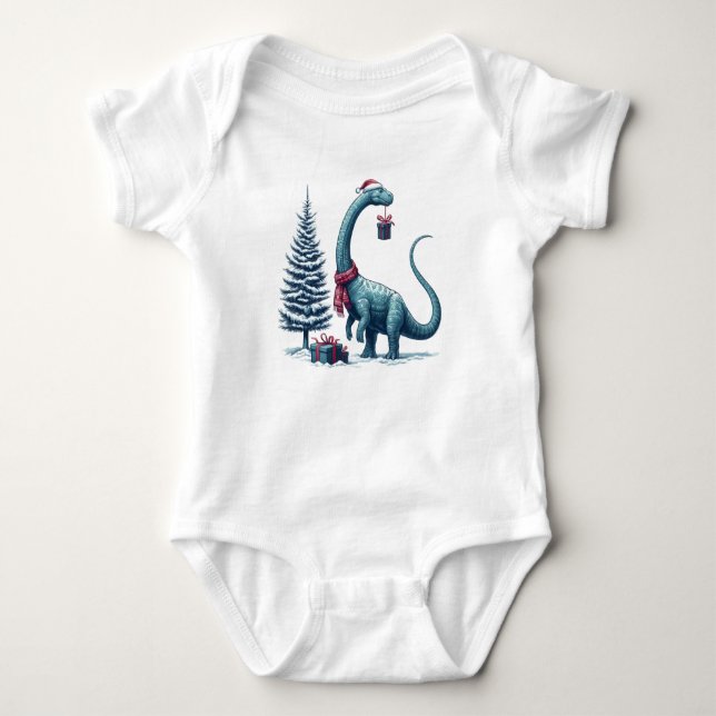 Weihnachten Brontosaurus dinosaurier Baby Strampler (Vorderseite)