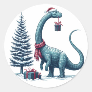 Weihnachten Brontosaurus dinosaurier Runder Aufkleber