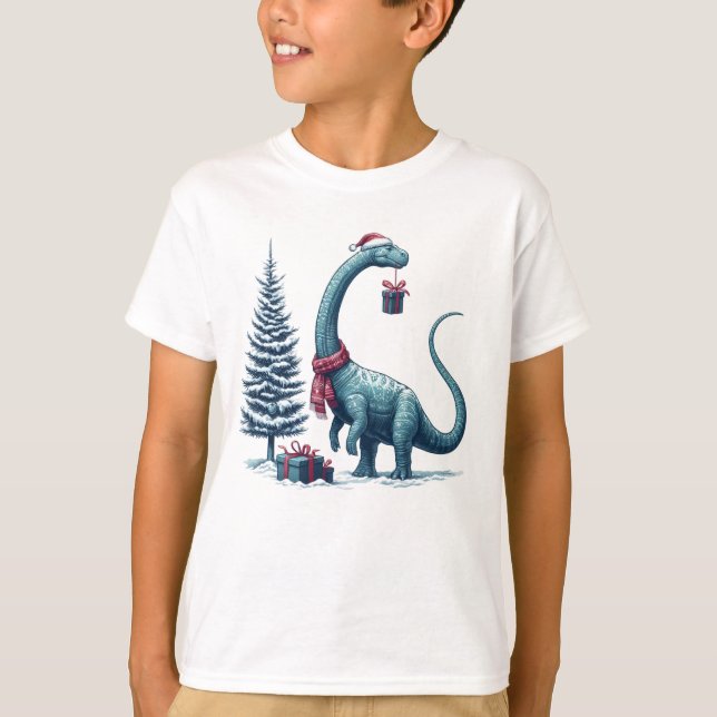 Weihnachten Brontosaurus dinosaurier T-Shirt (Vorderseite)