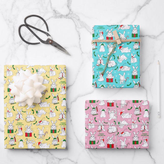 Weihnachten Bunnies Geschenkpapier Set (Vorderseite)