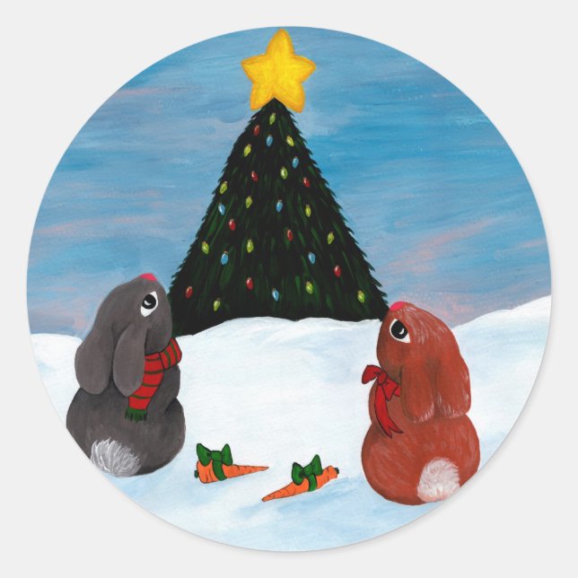 Weihnachten Bunnies Runder Aufkleber (Vorderseite)