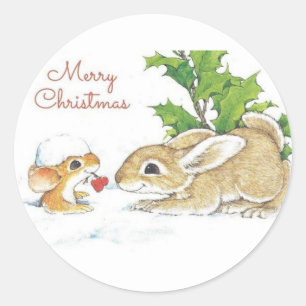 Weihnachten Bunnies Runder Aufkleber
