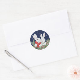 Weihnachten Bunny Rabbit Snow Grüne Holiday Art Runder Aufkleber