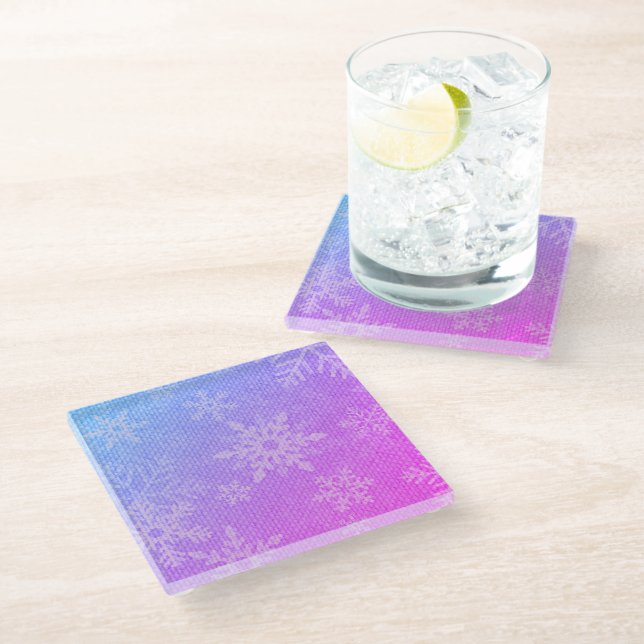 Weihnachten bunt Schneeflocken Glass Untersetzer (Schrägansicht)