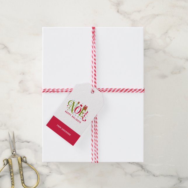 Weihnachten bunt und lustig Typografie zurücktrete Geschenkanhänger (Mit Garn)