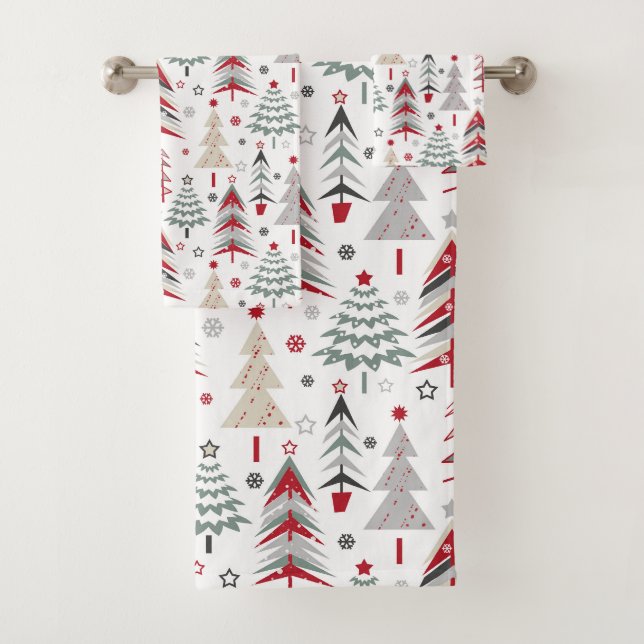 Weihnachten, bunt, Weihnachtsbaum, rot, grün Badhandtuch Set (Insitu)