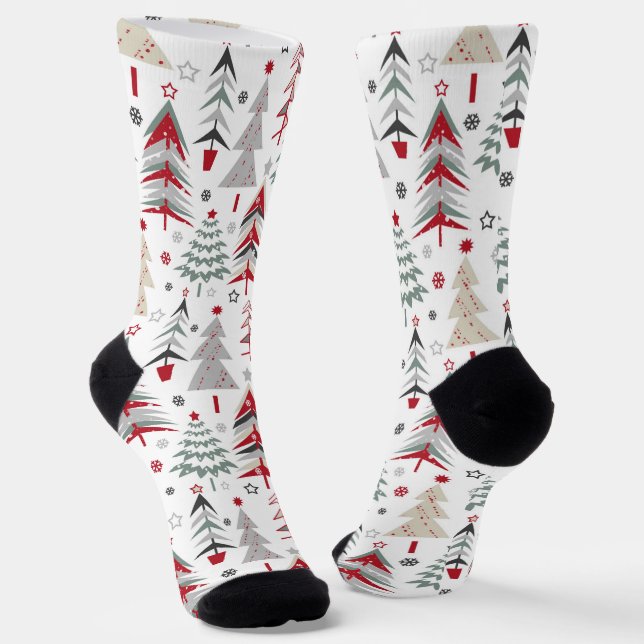 Weihnachten, bunt, Weihnachtsbaum, rot, grün S Socken (Gewinkelt)