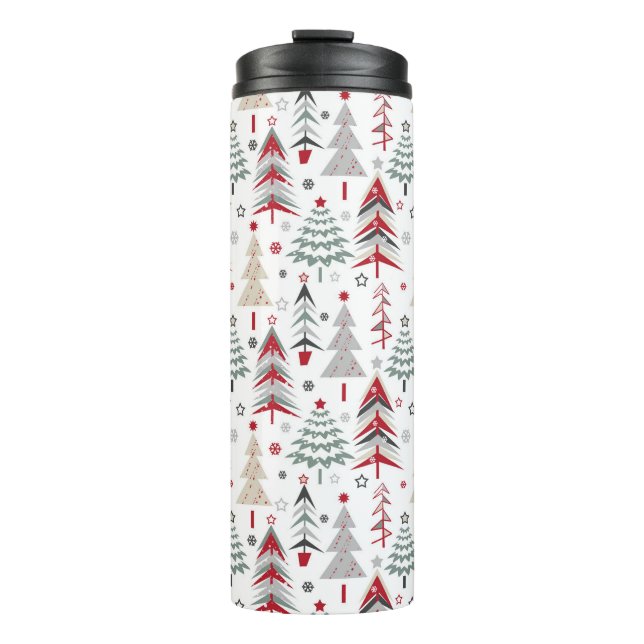 Weihnachten, bunt, Weihnachtsbaum, rot, grün Thermosbecher (Vorderseite)
