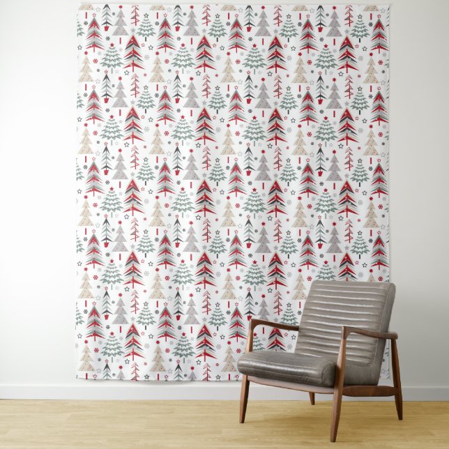 Weihnachten, bunt, Weihnachtsbaum, rot, grün Wandteppich (Beispiel)